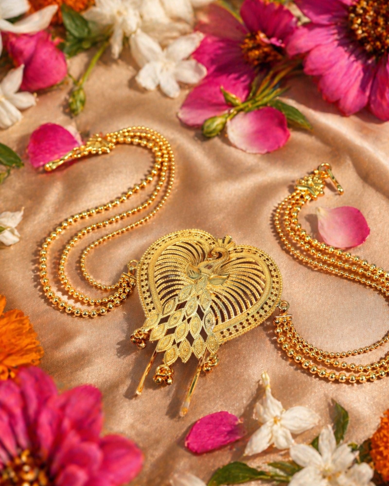 MANIKYA Gold Plated Copper Juda Pin for Women | Bridal Bun Pin Hair Accessory | Traditional Indian Hair Jewellery | Bridal & Festive Hair Jewellery