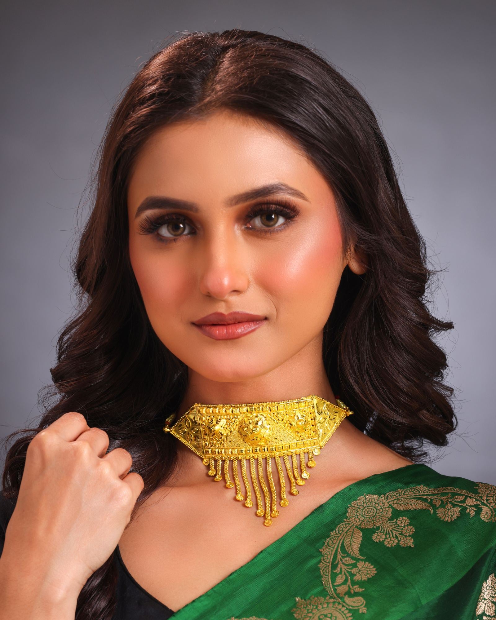 City Girl 24CT Gold Plated Temple Choker Necklace | 15 CM Traditional Statement Jewellery with Adjustable Dori | Bridal & Festive Wear