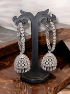 City Girl AD Rhodium-Plated CZ Stone Half Hoop Earrings for Women and Girls