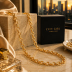 City Girl Jewellery 24 Inch Gold Plated Textured Oval Link Chain Necklace for Men & Women | Premium Statement Chain with Secure S Hook Clasp | Lightweight Fashion Jewellery