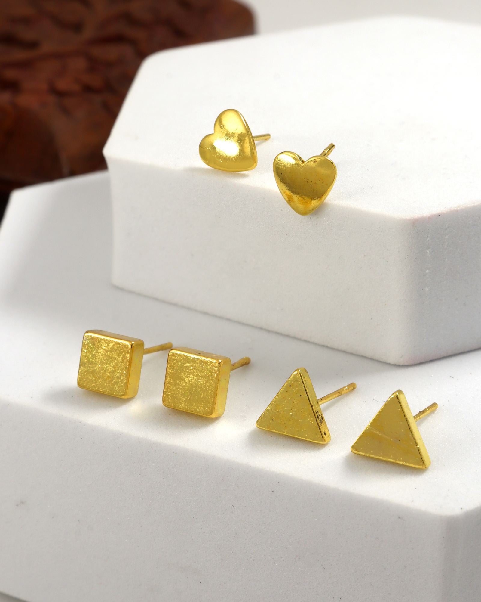 CITY GIRL Anti-Tarnish 24CT Gold Plated Designer Stud Earrings Pack of 3 | Molten Gold Style Fashion Daily Wear  Jewellery for Women