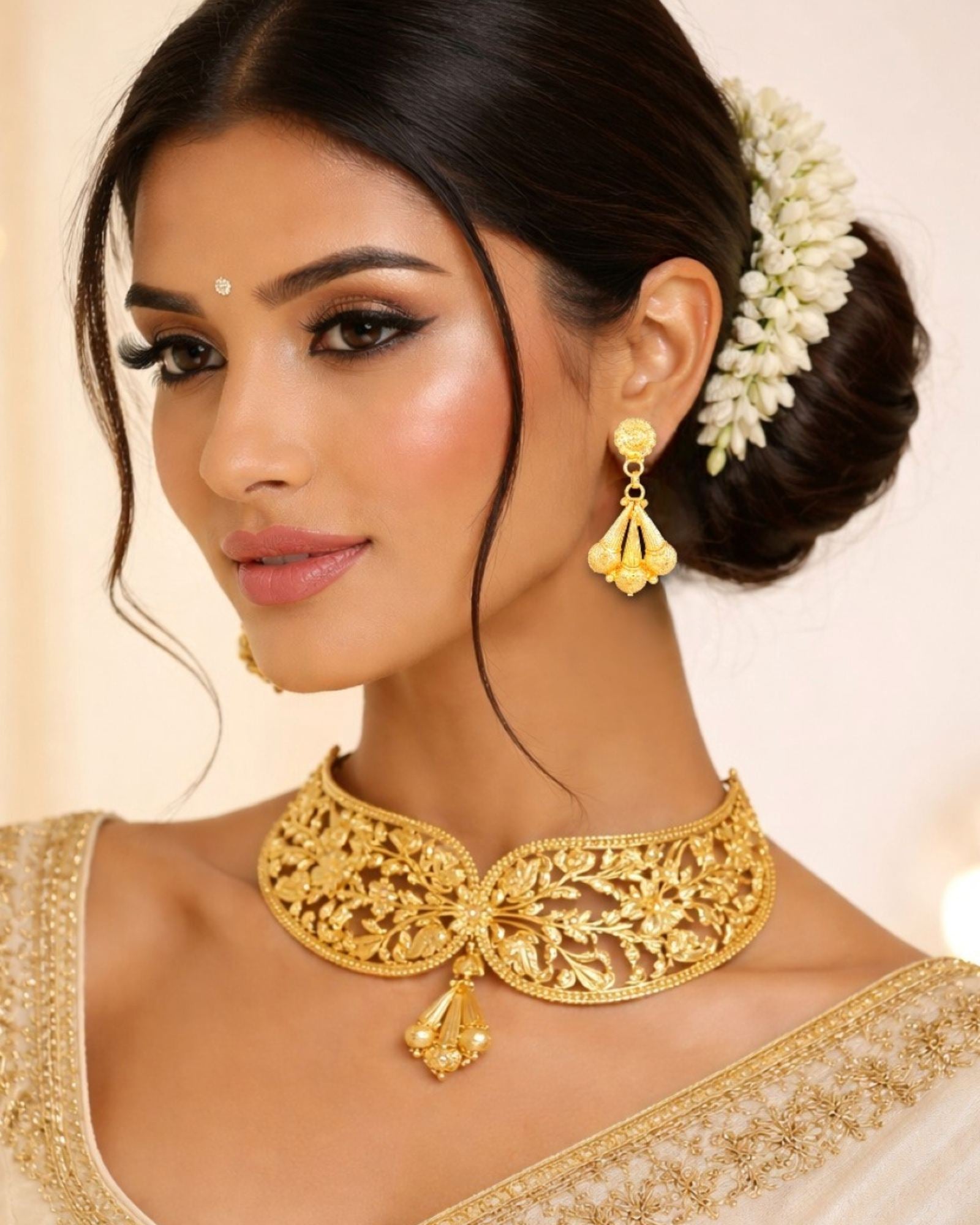 MANIKYA Gold Plated Copper Choker Necklace Set for Women | Bridal Wedding Jewellery Set with Earrings | Traditional Ethnic Party Wear