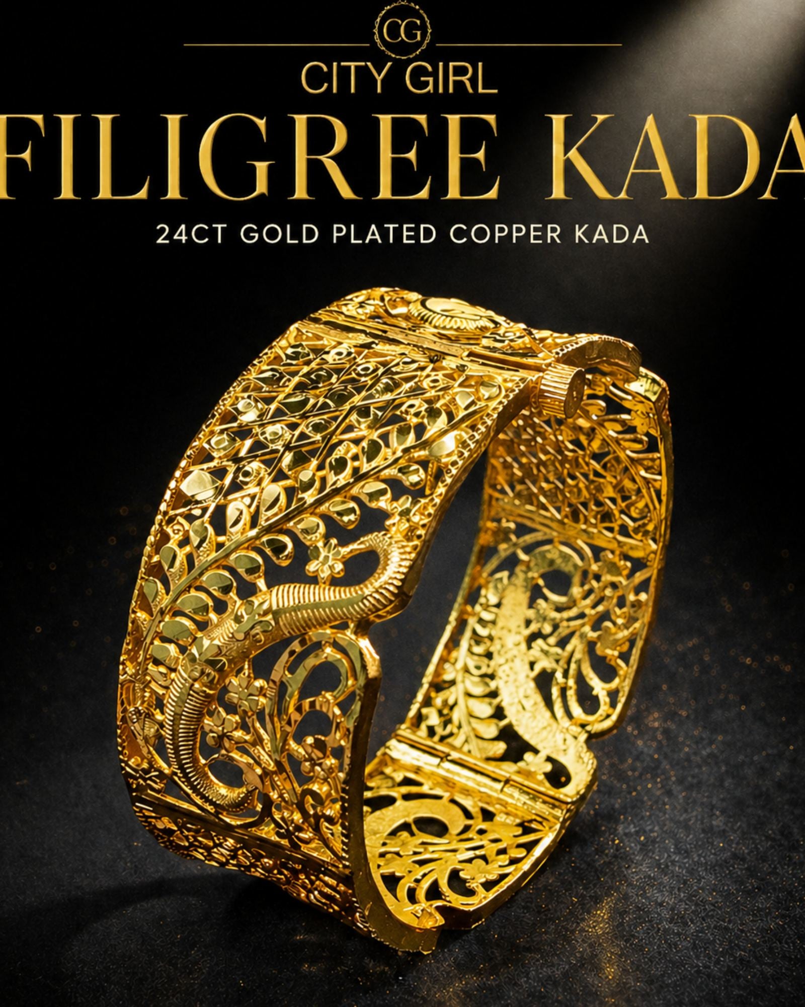 City Girl 24CT Gold Plated Screw Kada – Premium Copper Designer Bracelet