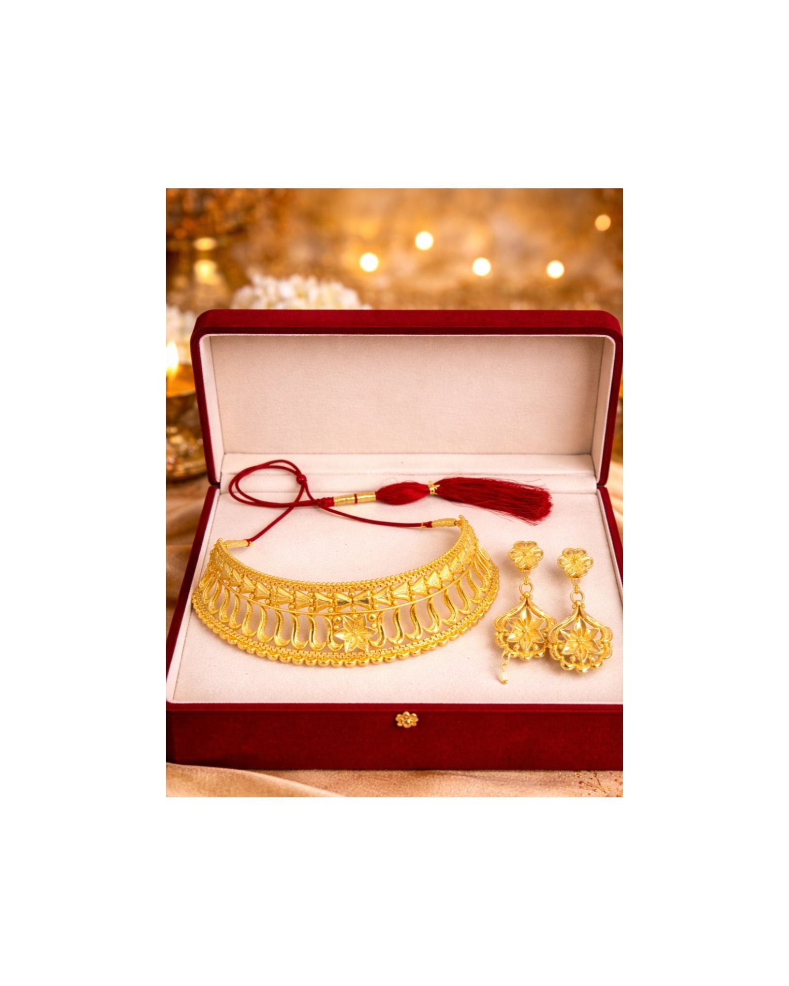 MANIKYA Gold Plated Copper Choker Necklace Set for Women | Bridal Wedding Jewellery Set with Earrings | Traditional Ethnic Party Wear