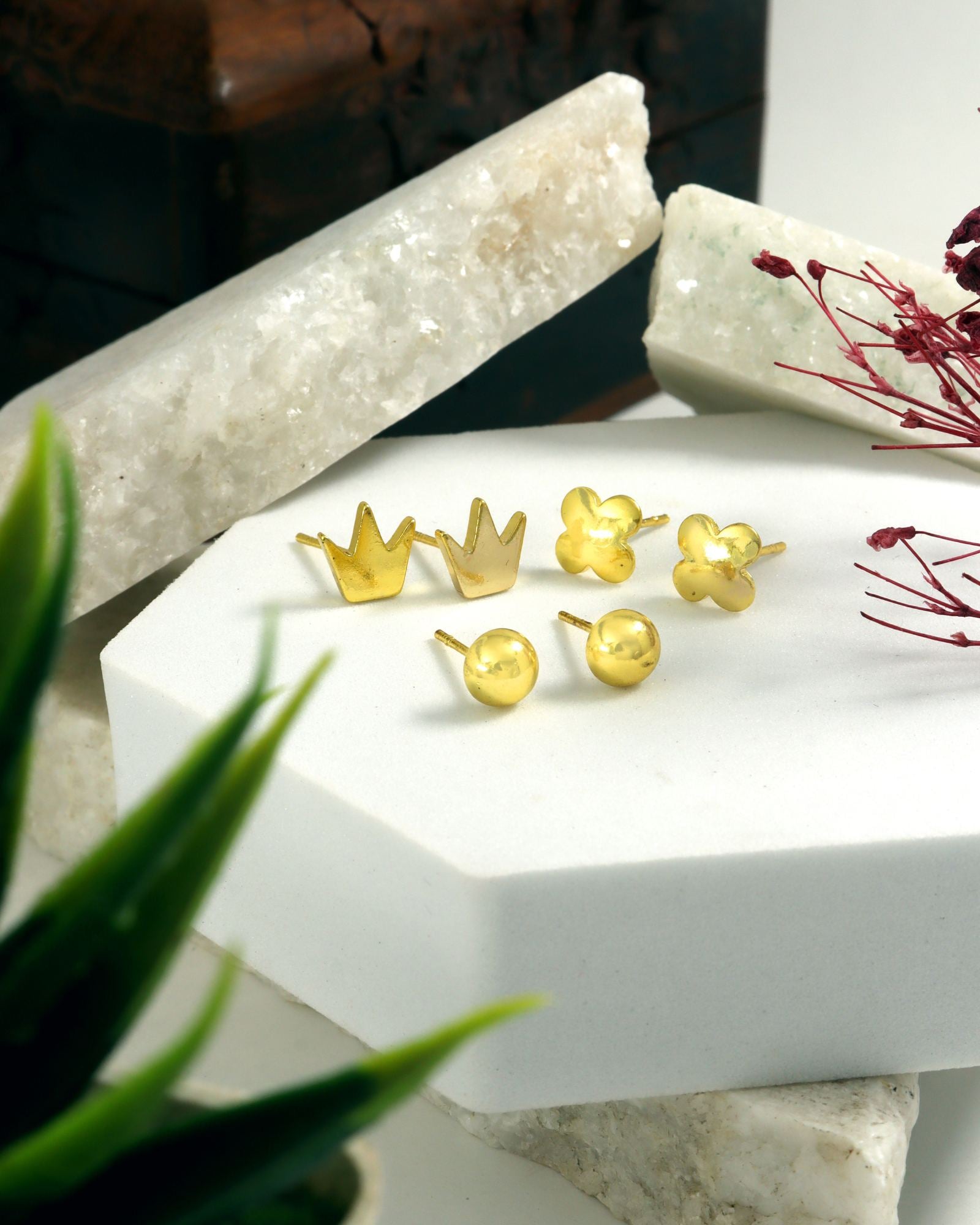 CITY GIRL Anti-Tarnish 24CT Gold Plated Designer Stud Earrings Pack of 3 | Molten Gold Style Fashion Daily Wear  Jewellery for Women