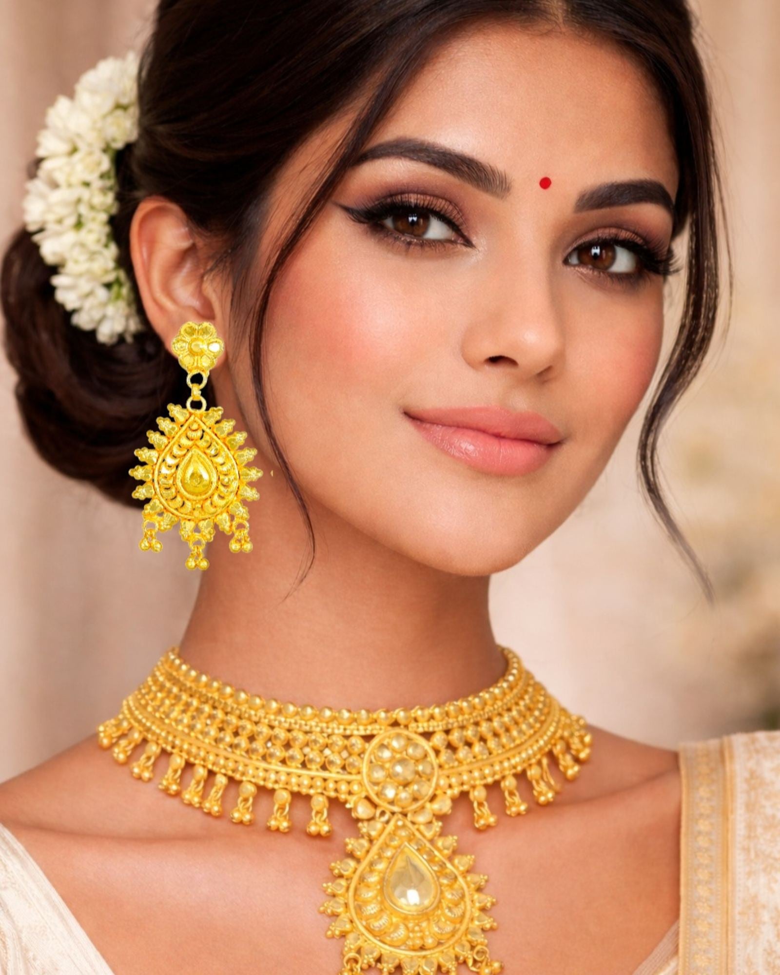 MANIKYA Gold Plated Copper Choker Necklace Set for Women | Bridal Wedding Jewellery Set with Earrings | Traditional Ethnic Party Wear
