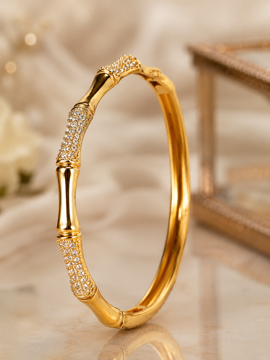 City Girl Jewellery Gold Plated American Diamond Bracelet for Women | Openable Kada Bracelet | CZ Stone Studded Elegant Bangle | Lightweight Daily Wear & Party Wear Bracelet | Anniversary, Wedding & Gift for Women