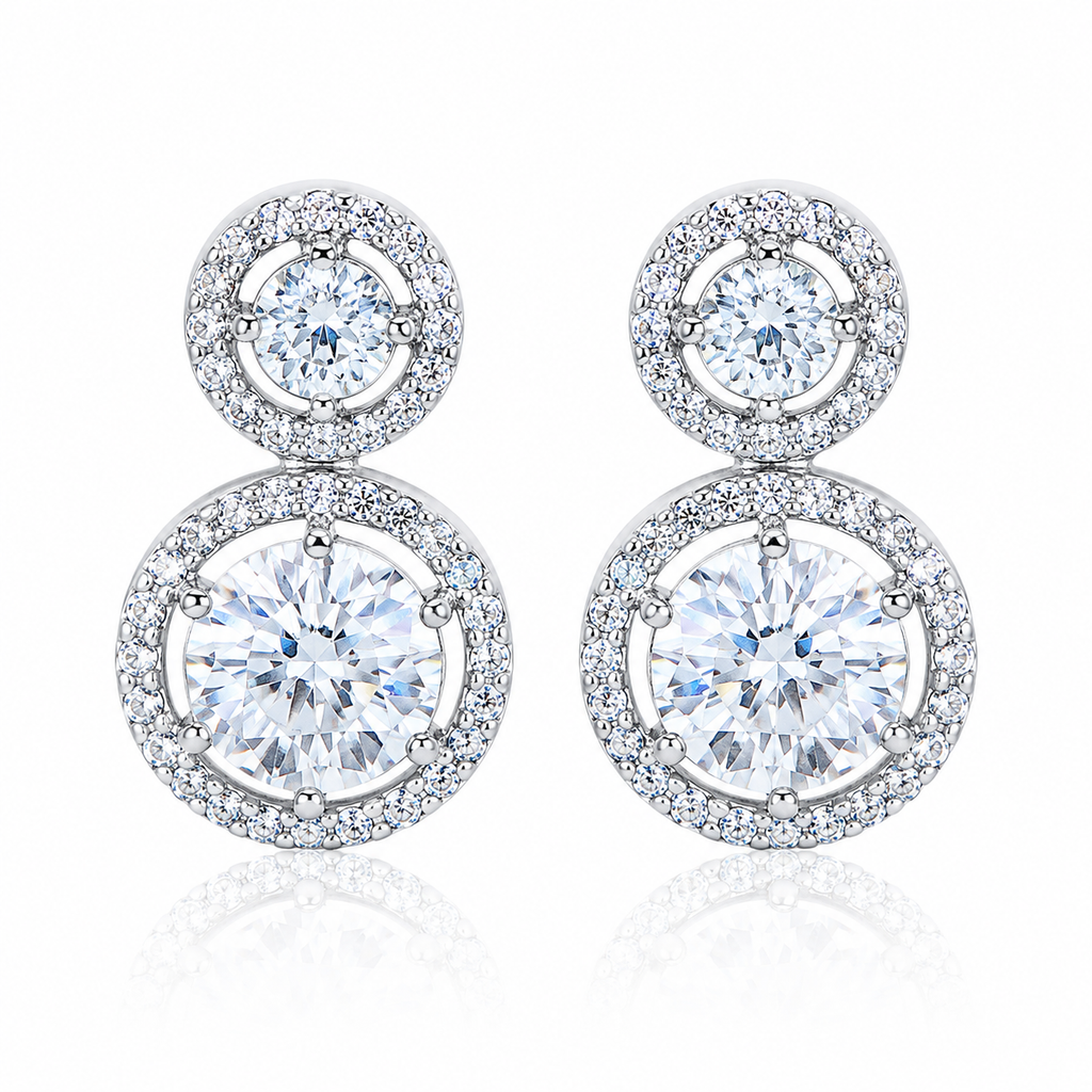 City Girl AD Rhodium-Plated CZ Stone Stud Earrings for Women and Girls