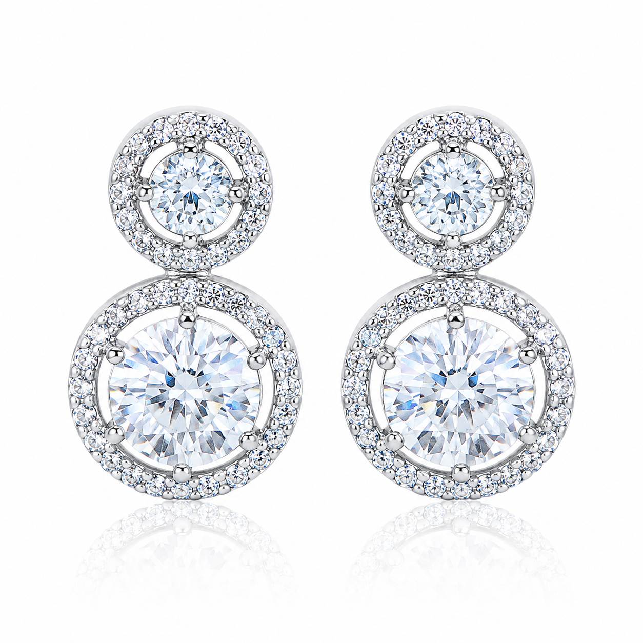 City Girl AD Rhodium-Plated CZ Stone Stud Earrings for Women and Girls
