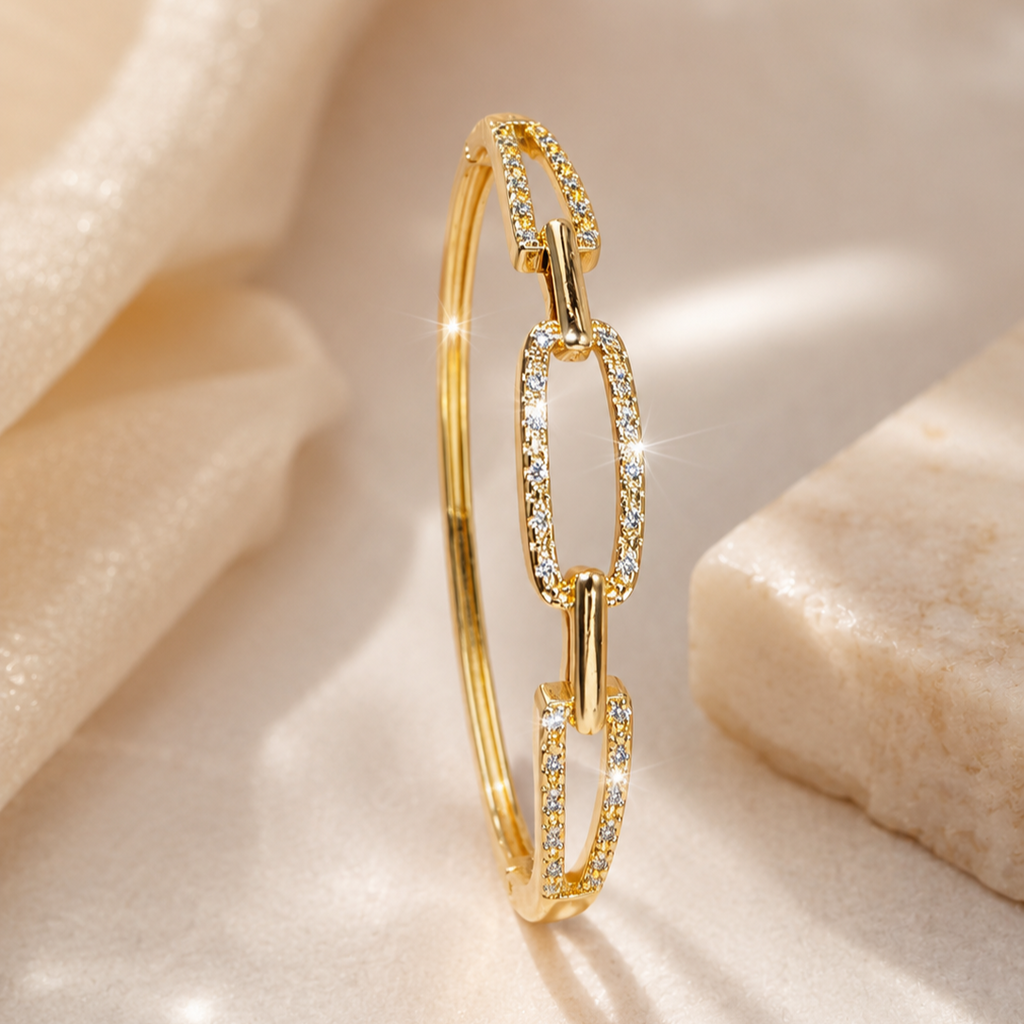 CITYGIRL Gold Plated CZ Stone Link Bangle Bracelet for Women | Adjustable Openable Bracelet | Premium Daily Wear Kada | Party, Office & Wedding Jewellery | Gift for Women & Girls  (CITY GIRL ADFX 05)