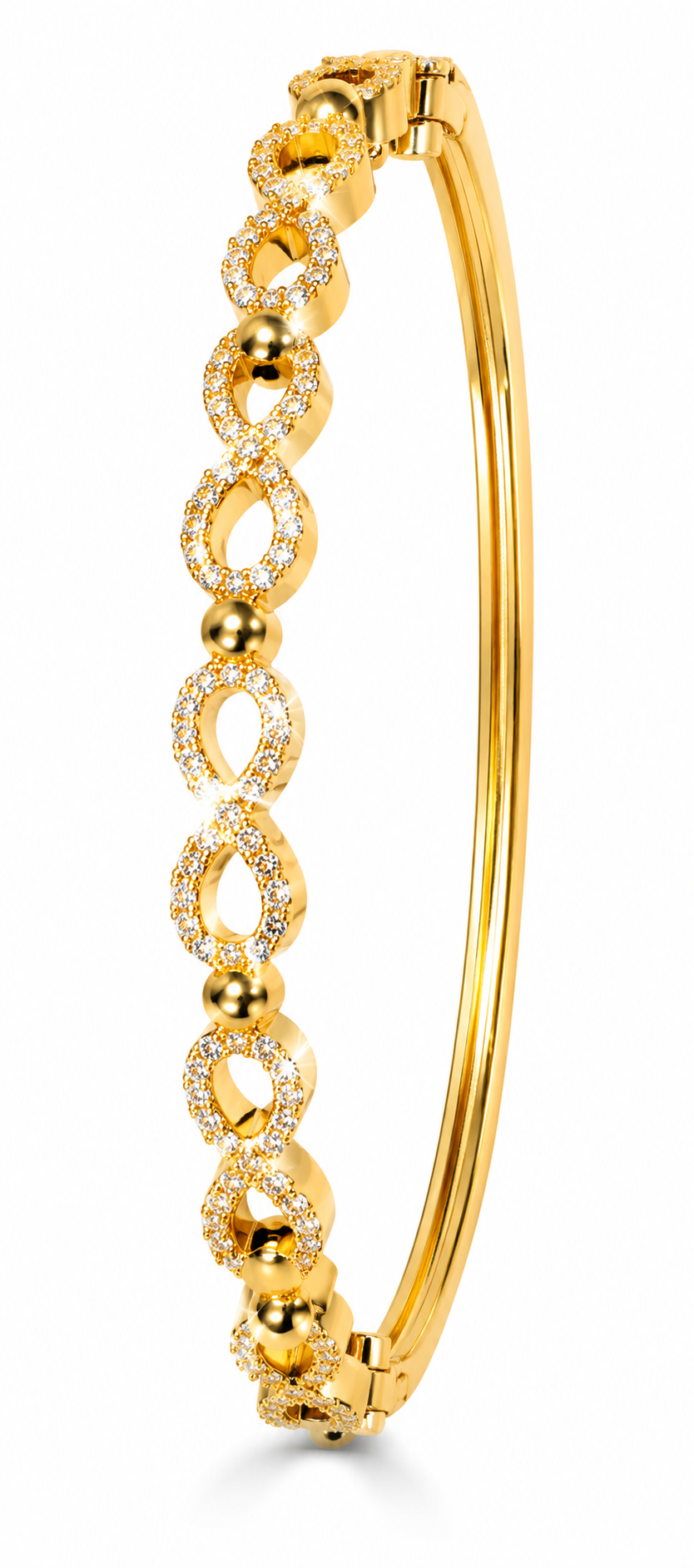 CITYGIRL 18K Gold Plated Openable Infinity Kada Bracelet for Women | American Diamond & Cubic Zirconia (CZ) Stone Bracelet | Oval Shape | Anti Tarnish | Fits Sizes 2.4, 2.6 & 2.8 | One Size