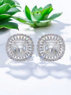 City Girl American Diamond Rhodium-Plated CZ Stones Stud Spiral Earrings for Women and Girls.