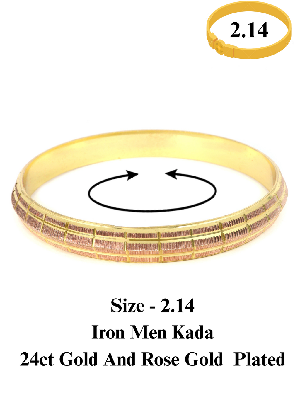 City Girl 24ct Rose Gold and Gold Plated Anti Tarnish Iron Kada Bangle Bracelet for Men and Boys. (1 Pc) (KADA 120)