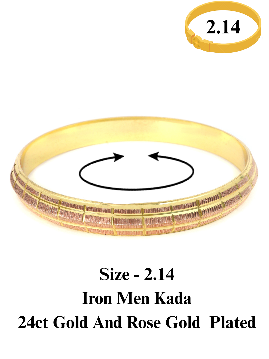 City Girl 24ct Rose Gold and Gold Plated Anti Tarnish Iron Kada Bangle Bracelet for Men and Boys. (1 Pc) (KADA 120)