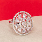 City Girl Brass Cz stone Studded Rhodium Plated Cocktail Silver Square Finge Ring. (Free Size)