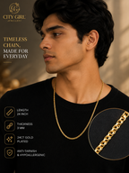 City Girl Men's 24 Inch 24CT Micro Gold Plated 3 mm Designer Chain Necklace | 6 g Daily Wear