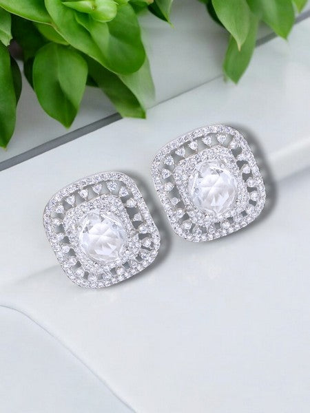 City Girl Cz Stone Rhodium Silver color Western  Stud Earring.