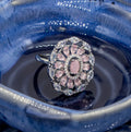 City Girl Brass Pink Cz stone Studded Rhodium Plated Cocktail Pink Floral Pattern Finge Ring. (Free Size)