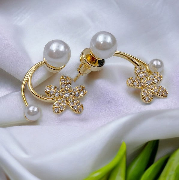 Silver Leaf Grace – CZ Stone Stainless Steel Earrings
