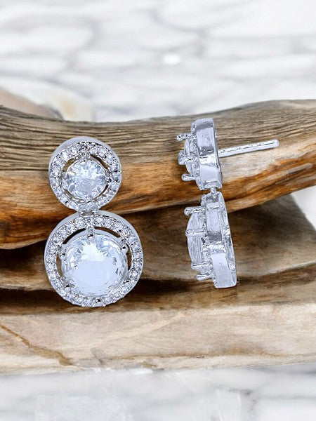 City Girl AD Rhodium-Plated CZ Stone Stud Earrings for Women and Girls