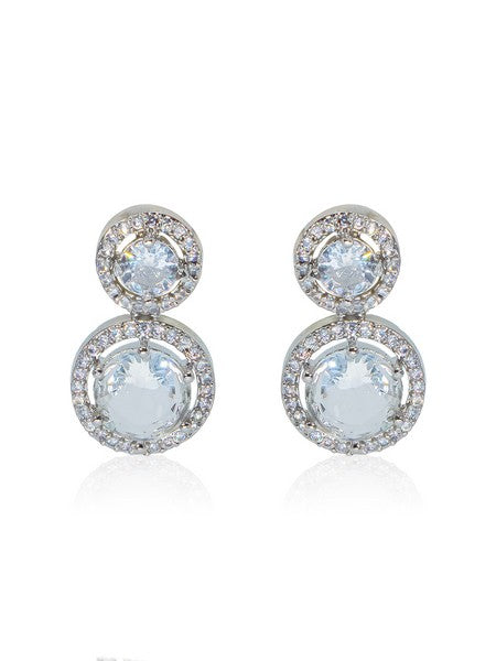 City Girl AD Rhodium-Plated CZ Stone Stud Earrings for Women and Girls