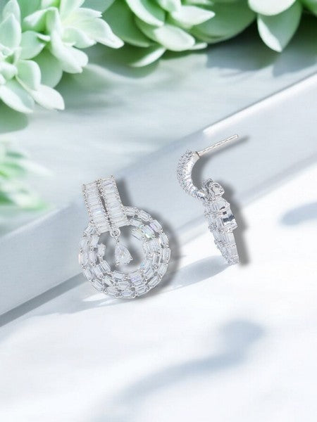 City Girl AD Rhodium-Plated CZ Stone Stud Silver Earrings for Women and Girls