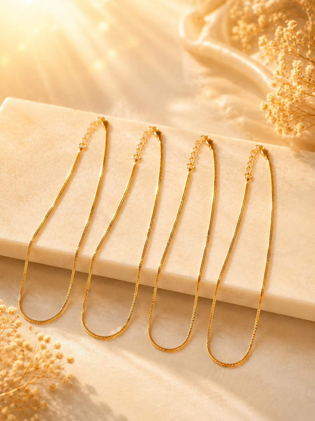 City Girl Pack of 4 Gold Plated Necklace Chains for Women & Girls | 18 Inch Chain Set | Lightweight Daily Wear Jewellery | Elegant Minimalist Fashion Chains | Gold Tone Necklace Combo Pack