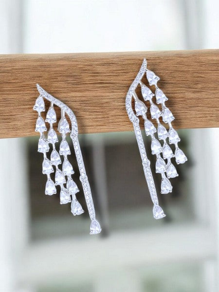 City Girl AD Rhodium-Plated CZ Stone Stud Earrings for Women and Girls (AD ER 14)