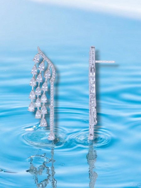 City Girl AD Rhodium-Plated CZ Stone Stud Earrings for Women and Girls (AD ER 14)