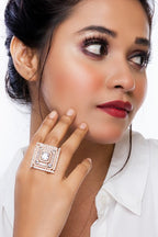 City Girl Brass Cz stone Studded Rose Gold Plated Cocktail Finge Wide Rose Gold Ring. (Free Size)