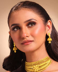 City Girl Traditional Gold Plated Bridal Necklace Set with Jhumka Earrings | 18 Inch Choker Necklace | 5 CM Drop Earrings | Ethnic Wedding Jewellery Set for Women