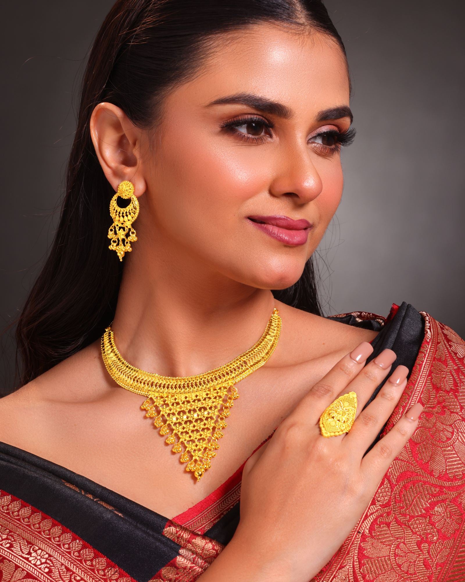 24 Ct Gold Plated Traditional Chand Bali Jewellery Set for Women | Elegant Choker Necklace with Matching Earrings | Bridal & Festive Wear