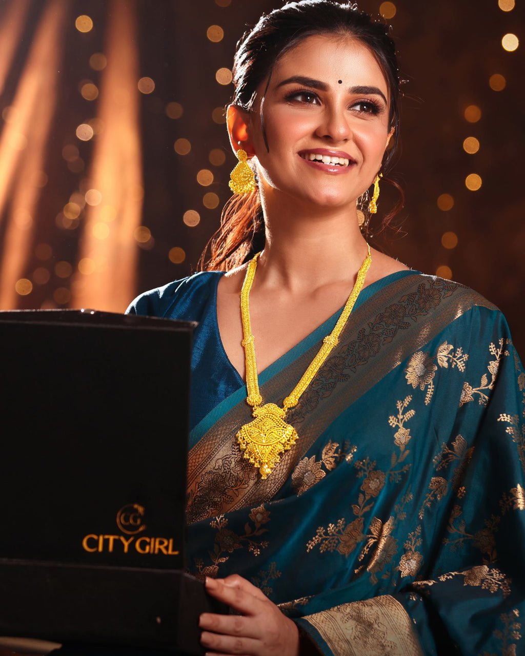 City Girl 24K Gold Plated Traditional Necklace Set with Matching Earrings | Antique Bridal Choker Jewellery Set for Women & Girls