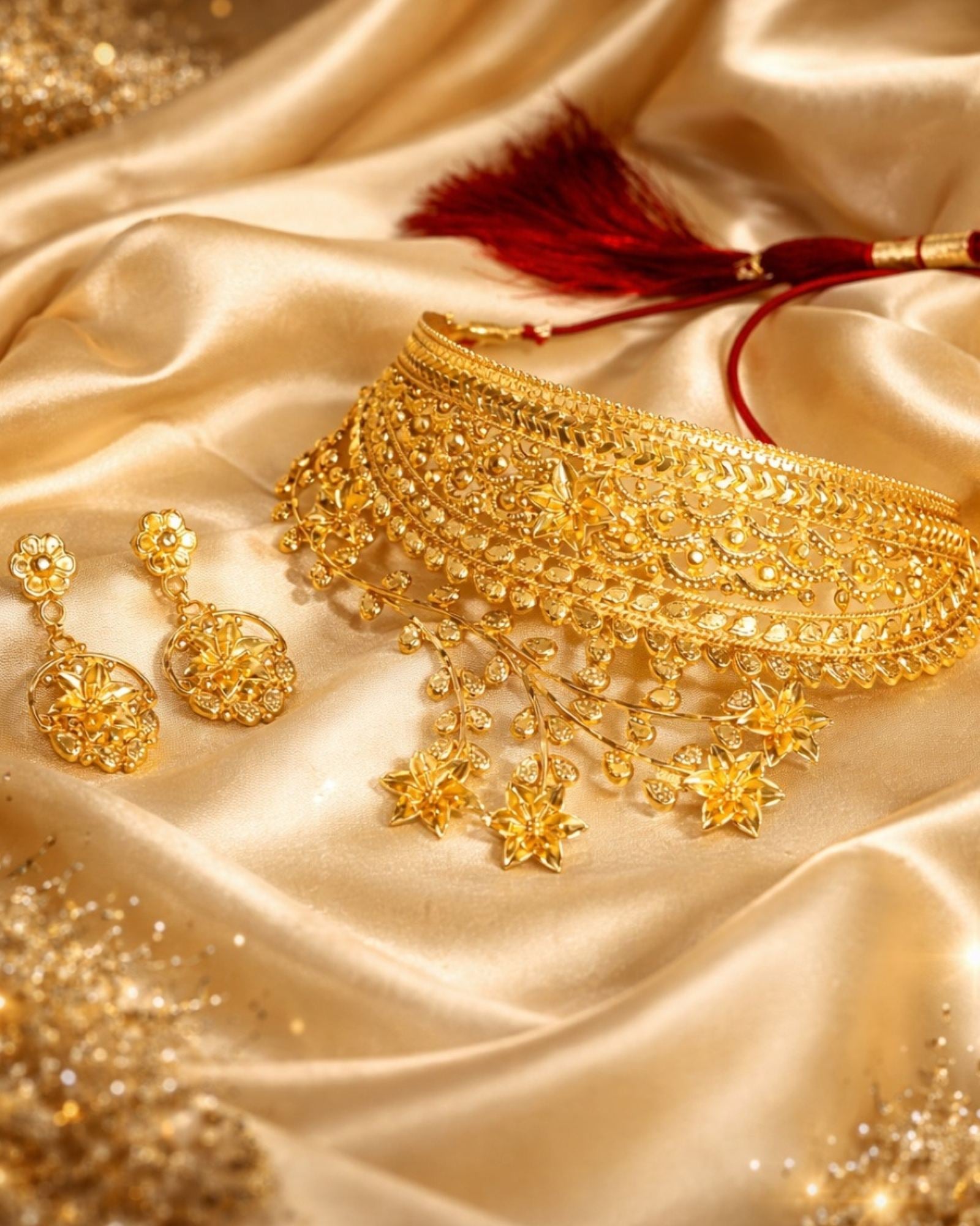 MANIKYA Gold Plated Copper Choker Necklace Set for Women | Bridal Wedding Jewellery Set with Earrings | Traditional Ethnic Party Wear