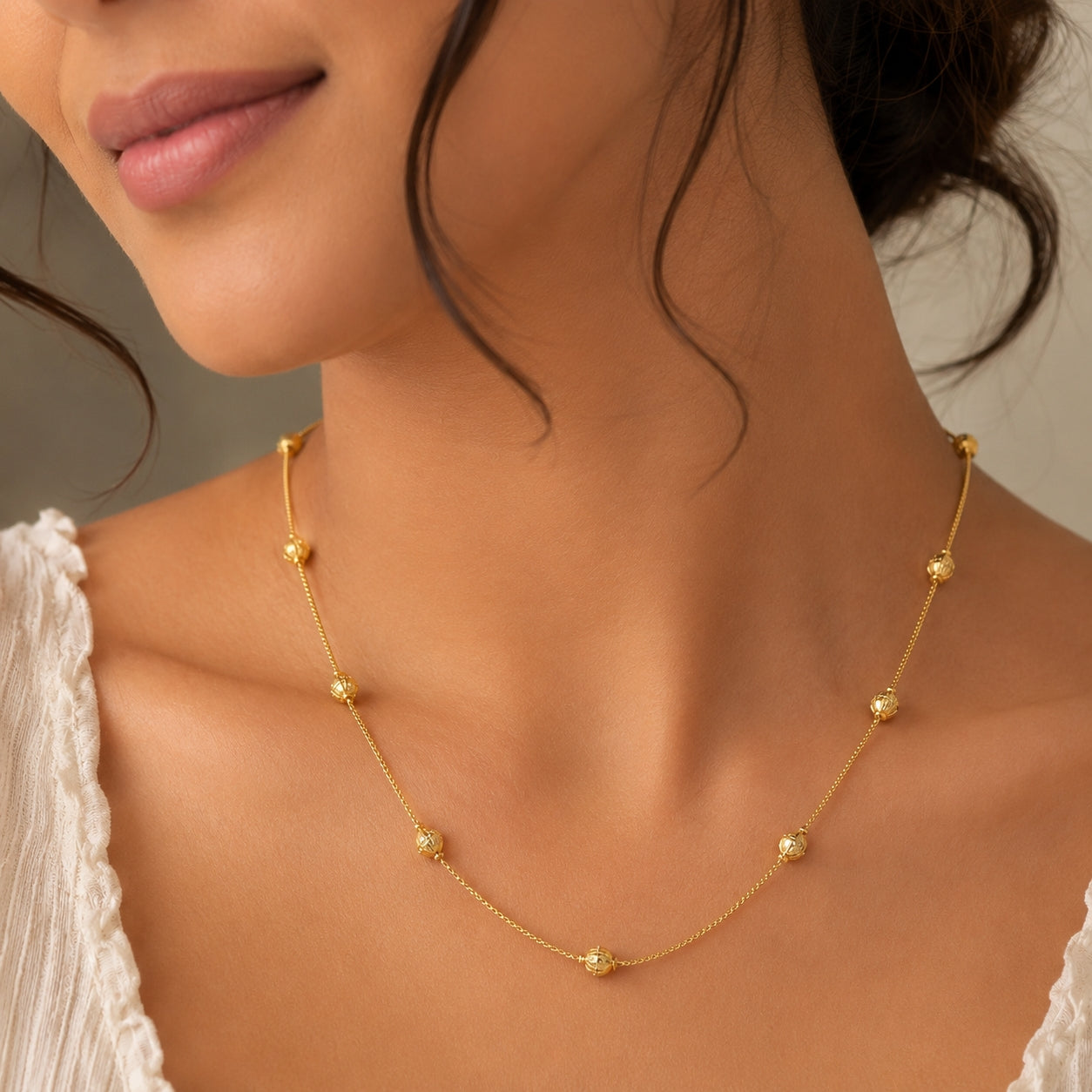 City Girl Jewellery 24 Inch Gold Plated Beaded Chain Necklace for Women | 6g Lightweight | Elegant Daily Wear Fashion Chain | Traditional & Casual Jewellery | Gift for Women & Girls