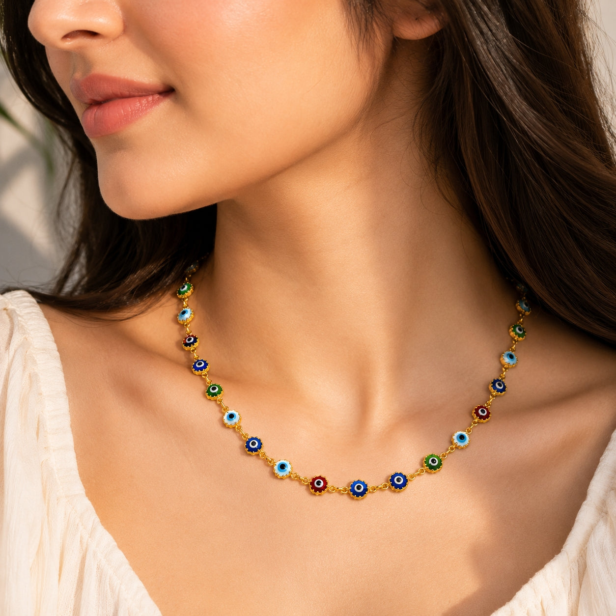 City Girl Jewellery 24K Gold Plated Evil Eye Chain Necklace for Women | Anti-Tarnish | Hypoallergenic | Multicolor Enamel Beads | Lightweight Daily Wear Jewellery | 24 Inch (CN 1743)