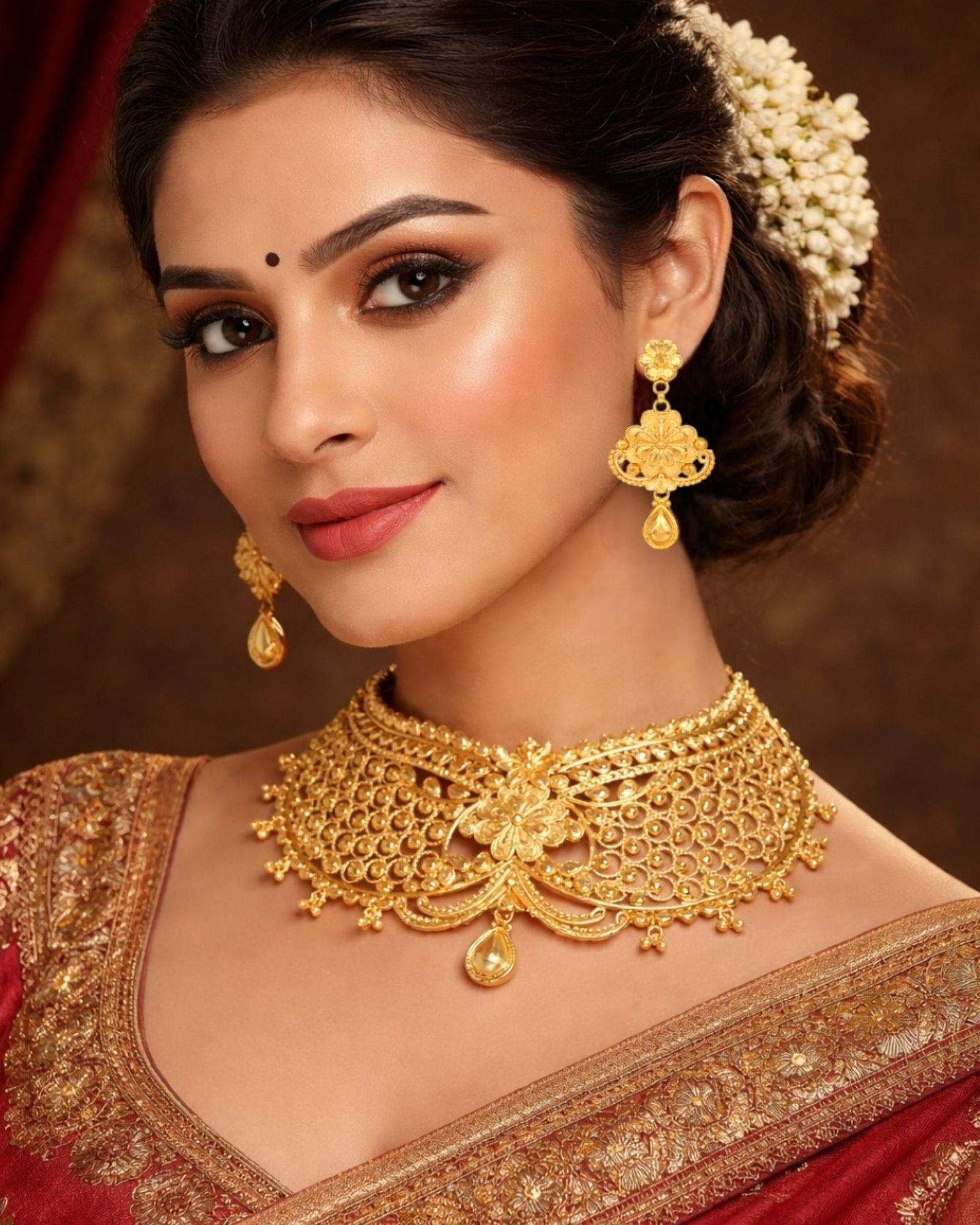 MANIKYA Gold Plated Copper Choker Necklace Set for Women | Bridal Wedding Jewellery Set with Earrings | Traditional Ethnic Party Wear