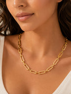 Manikya Jewellery 18CT Gold Plated Rectangular Link Chain Necklace for Women | Paperclip Style Necklace with S-Hook Clasp | Minimalist Daily Wear Fashion Jewellery