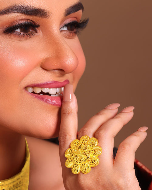 City Girl 24Ct Gold Plated Finger Ring – Elegant Designer Statement Ring for Women | Party & Daily Wear