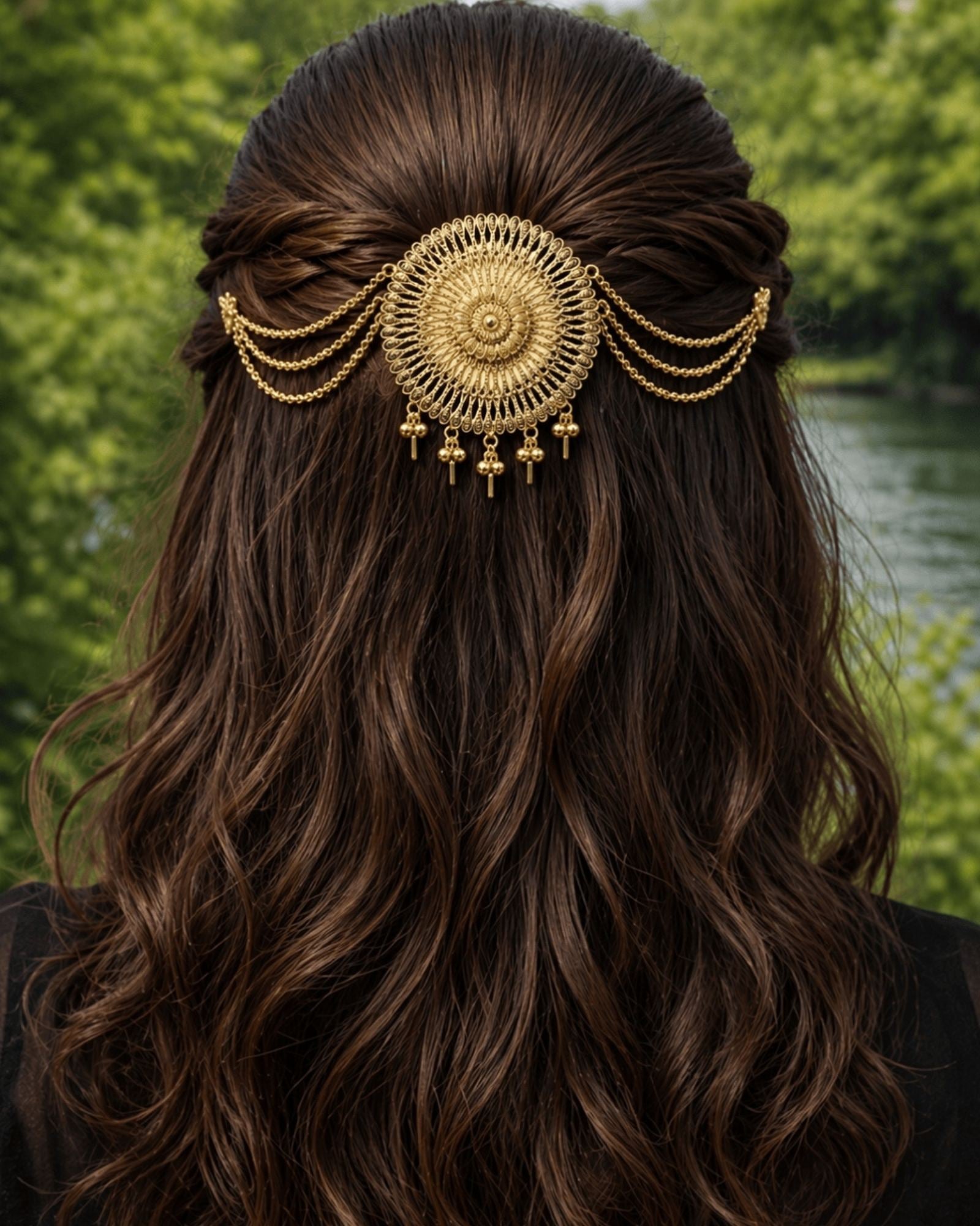 MANIKYA Gold Plated Copper Juda Pin for Women | Bridal Bun Pin Hair Accessory | Traditional Indian Hair Jewellery | Bridal & Festive Hair Jewellery