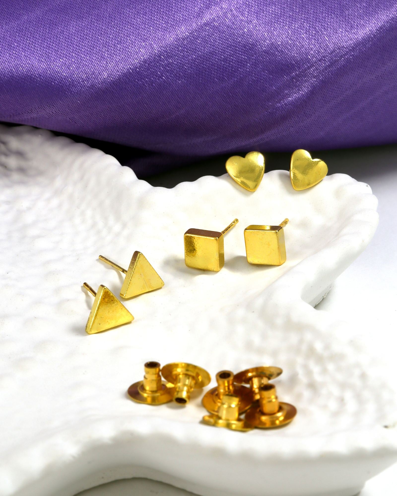 CITY GIRL Anti-Tarnish 24CT Gold Plated Designer Stud Earrings Pack of 3 | Molten Gold Style Fashion Daily Wear  Jewellery for Women