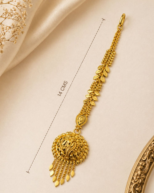 City Girl 24Ct Gold Plated Copper Maang Tikka – Traditional Bridal Matha Patti Style Forehead Jewelry for Wedding & Festive Wear