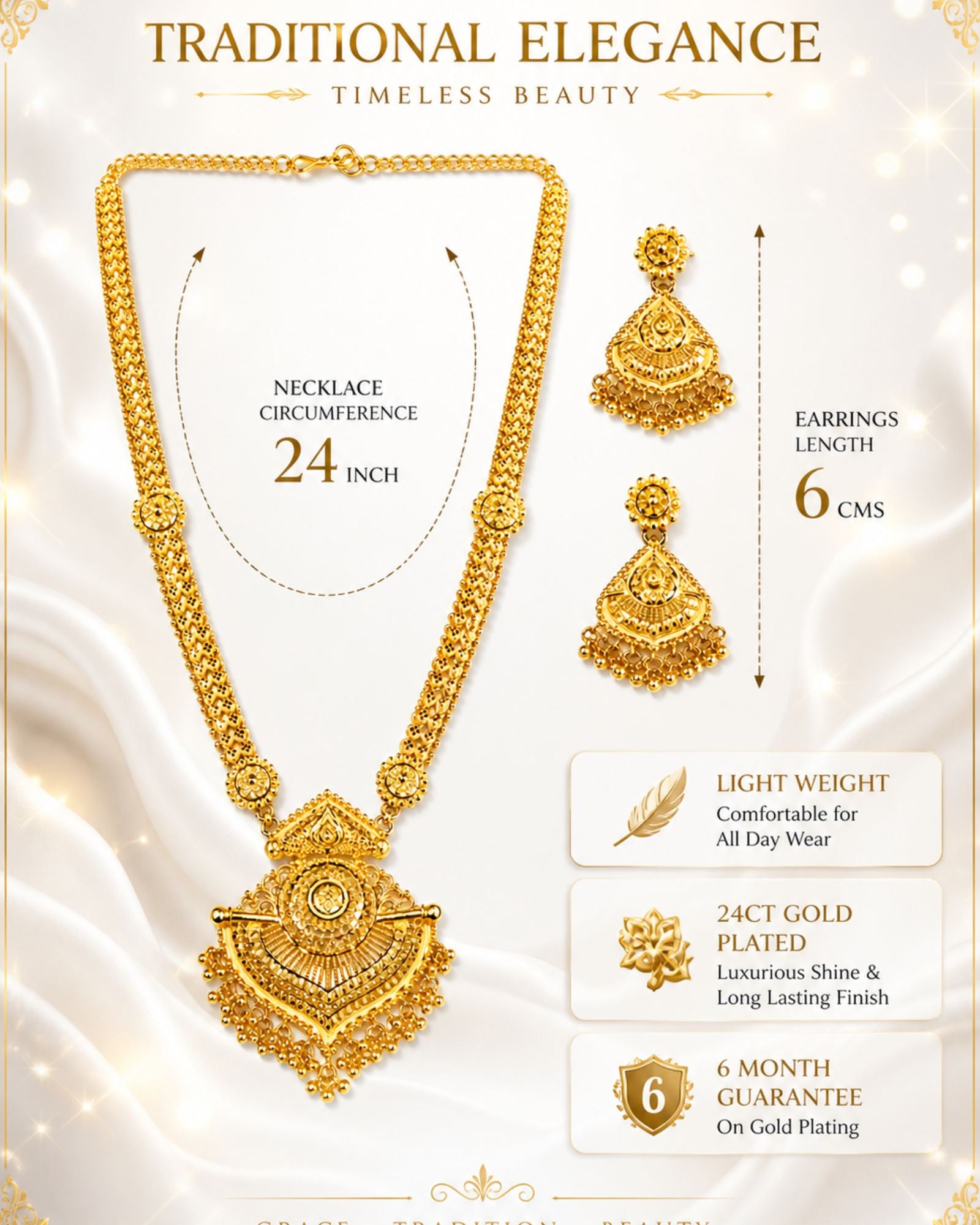 City Girl 24K Gold Plated Traditional Necklace Set with Matching Earrings | Antique Bridal Choker Jewellery Set for Women & Girls
