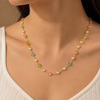 City Girl Jewellery 24K Gold Plated Multi-Color Crystal & Pearl Station Chain Necklace for Women | 20 Inch Lightweight Anti-Tarnish Fashion Chain with Secure S-Hook Closure