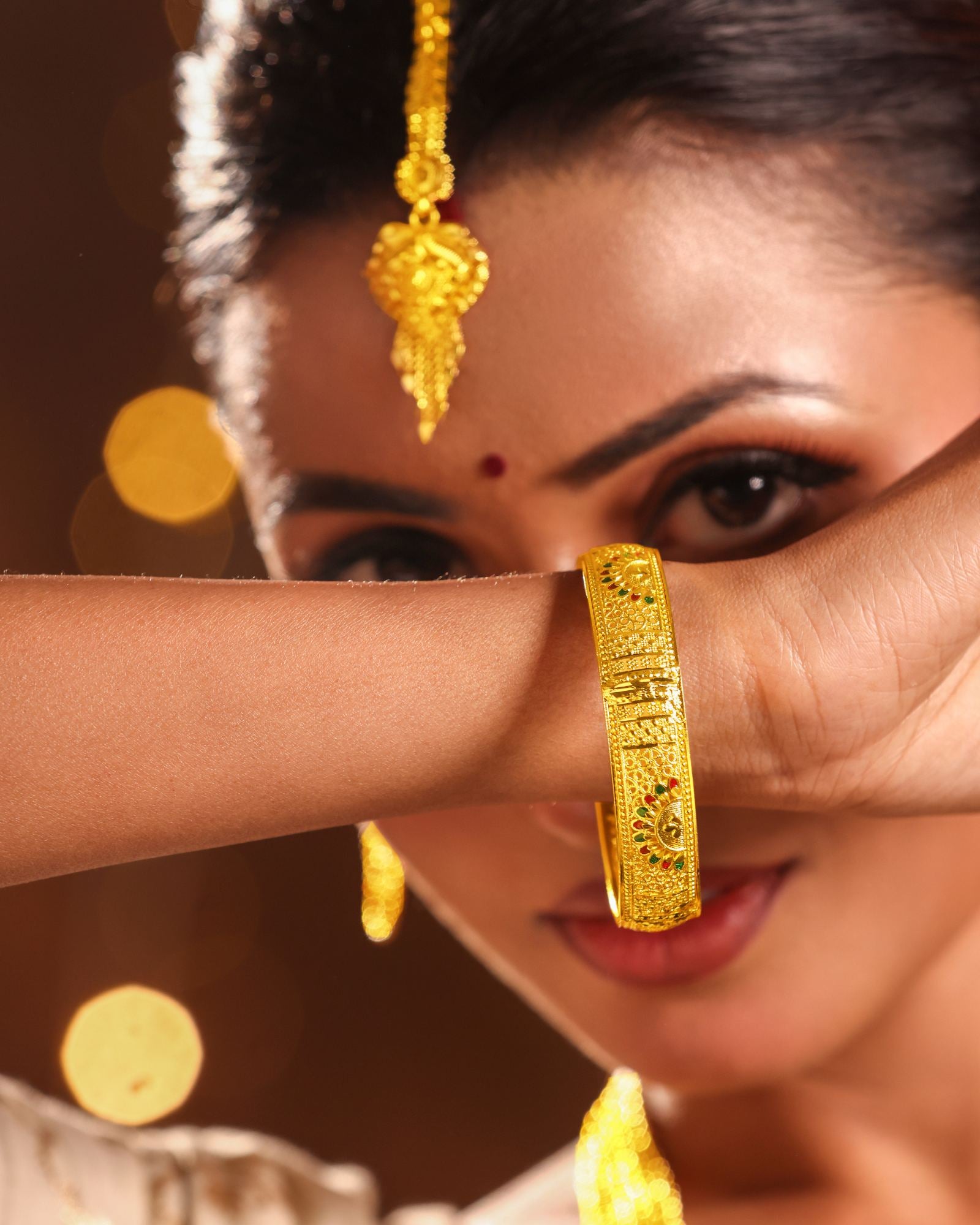 City Girl 24Ct Gold Plated Leaf Design Bangles – Traditional Statement Kada Set for Wedding & Party Wear