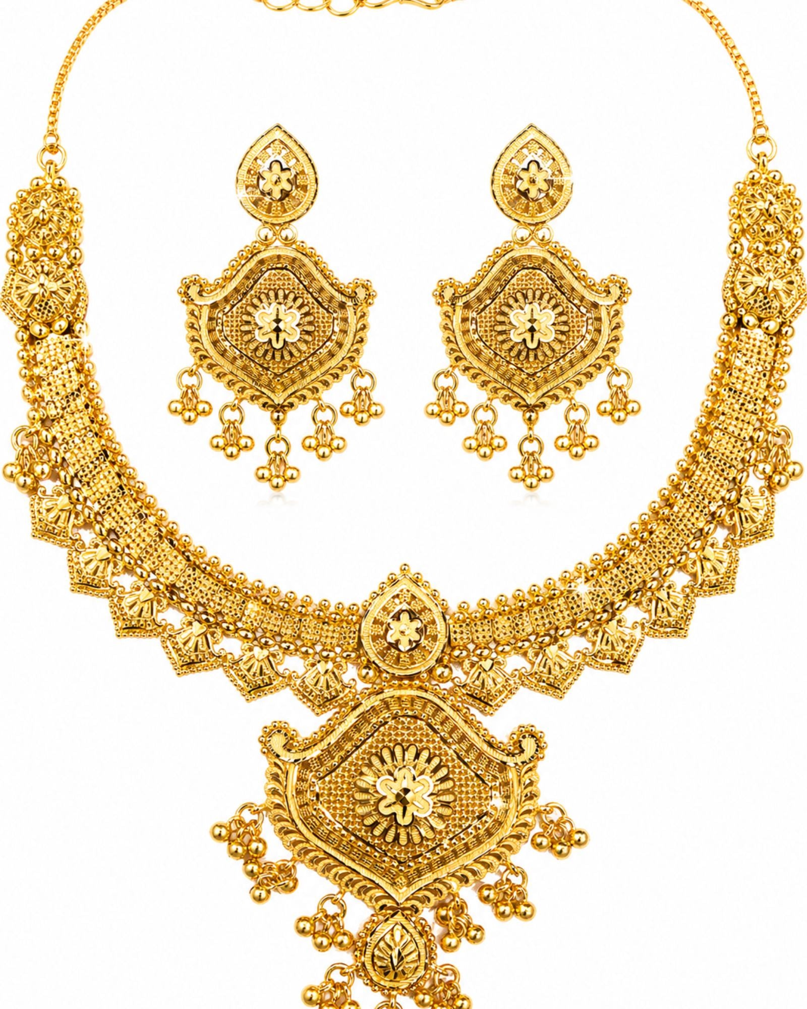 City Girl 24K Gold Plated Traditional Necklace Set with Matching Earrings | Antique Bridal Choker Jewellery Set for Women & Girls