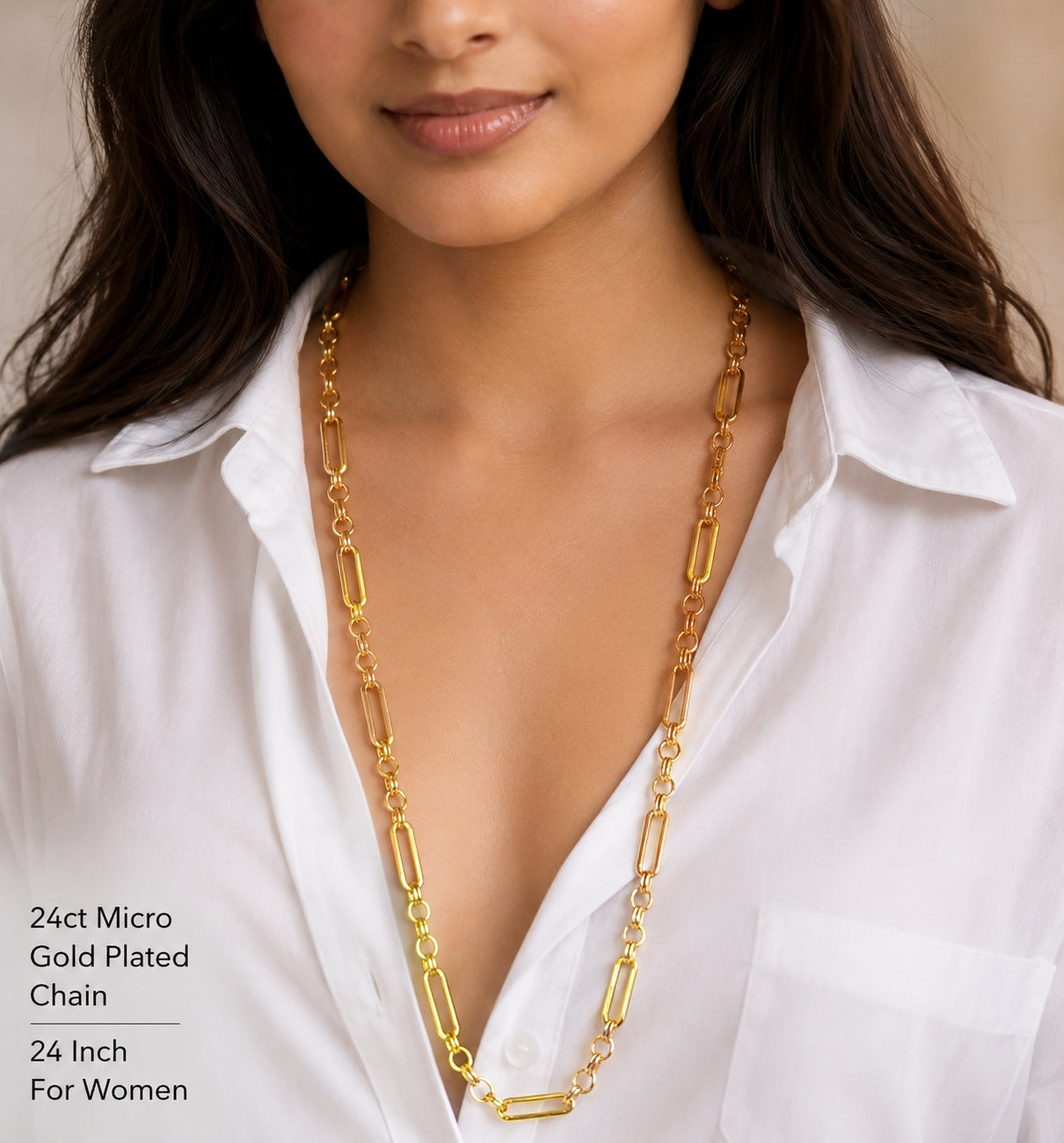 City Girl Jewellery 18K Gold Plated 20 Inch / 24 Inch Link Chain for Men & Women | 5mm Micro Gold Plated Stainless Steel Chain | Anti Tarnish, Waterproof, Skin Friendly, Lightweight Daily Wear Necklace