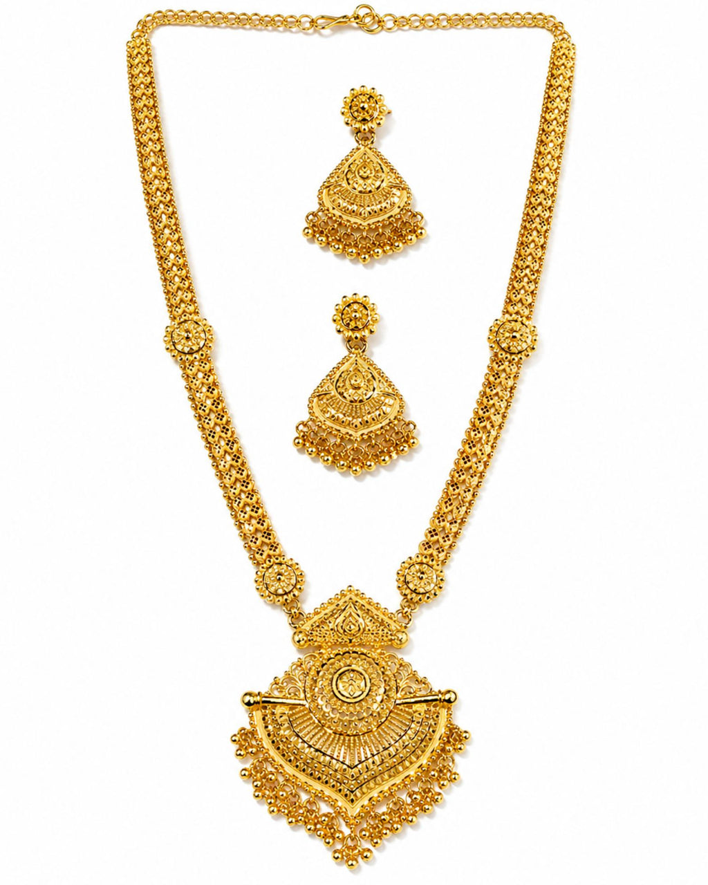 City Girl 24K Gold Plated Traditional Necklace Set with Matching Earrings | Antique Bridal Choker Jewellery Set for Women & Girls