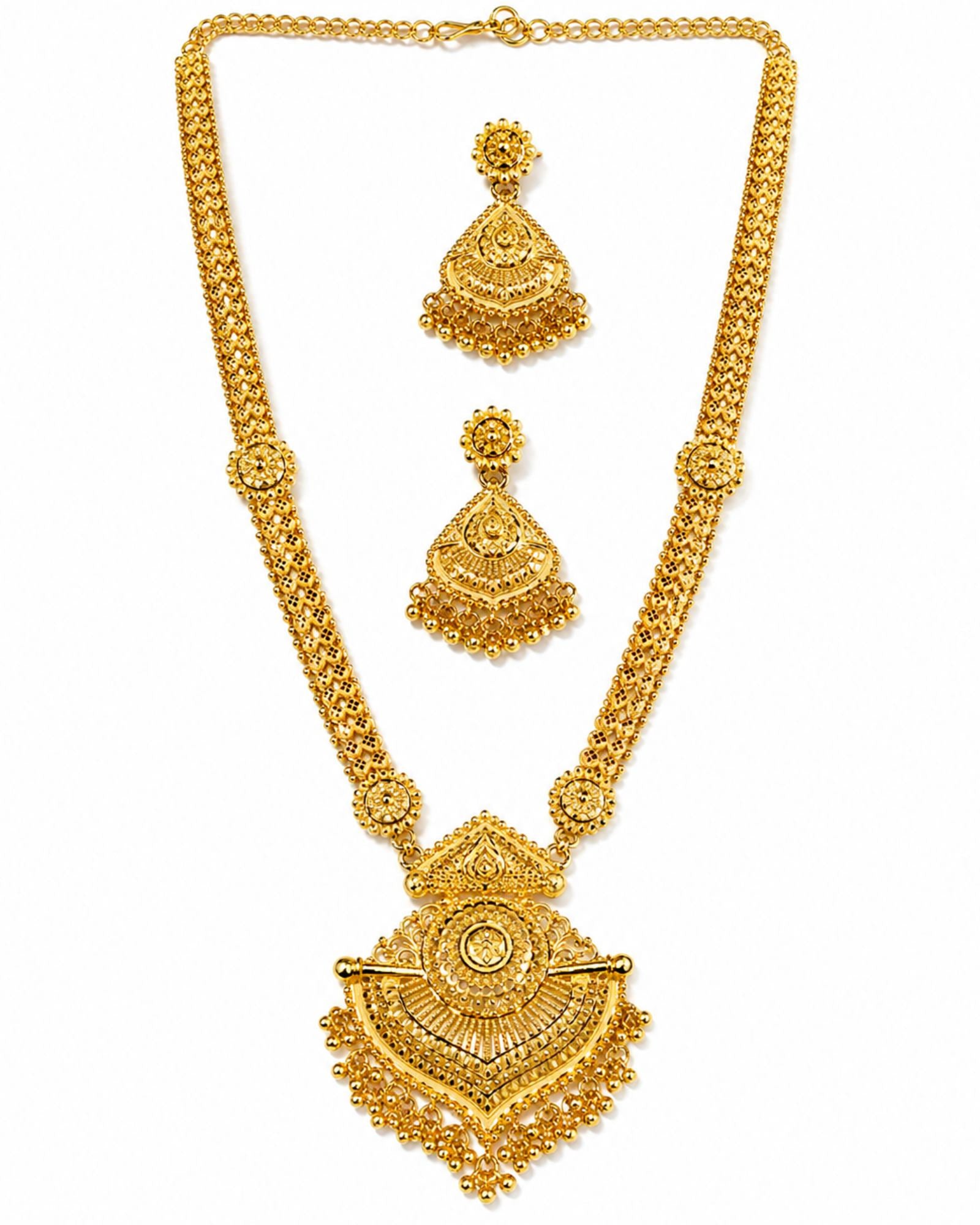 City Girl 24K Gold Plated Traditional Necklace Set with Matching Earrings | Antique Bridal Choker Jewellery Set for Women & Girls