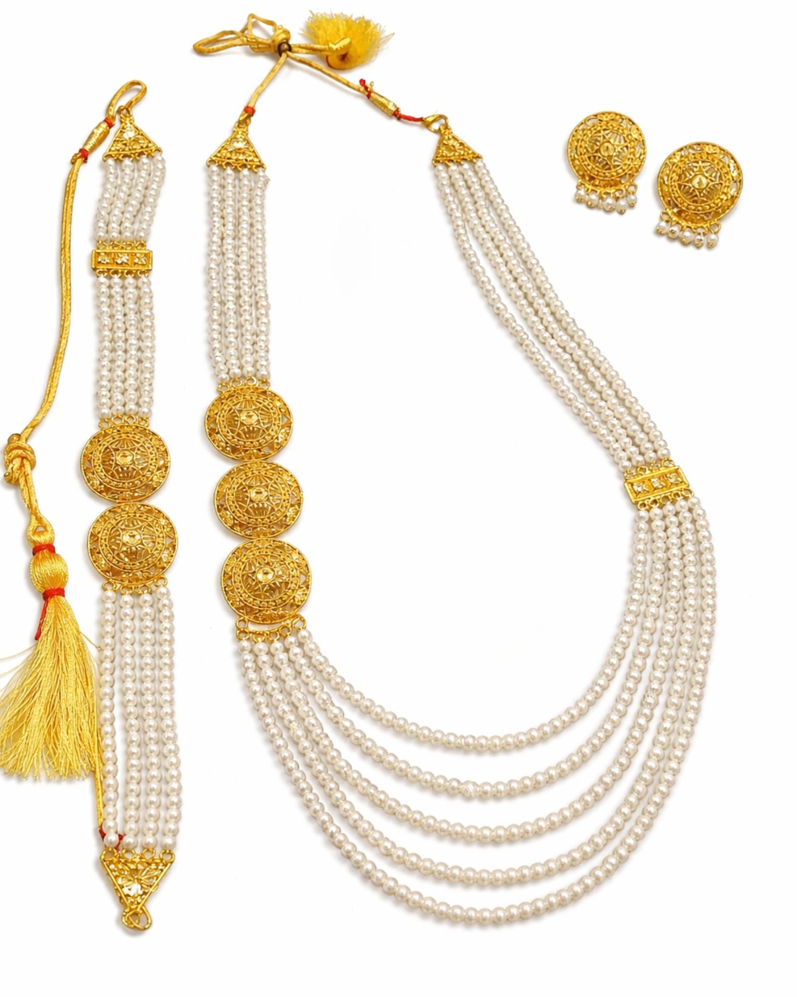 City Girl 24CT Gold Plated Long Layered Haram Set | Copper Base Traditional Necklace | 30 Inch Long Necklace with 3 cm Earrings | Ethnic Jewellery for Women